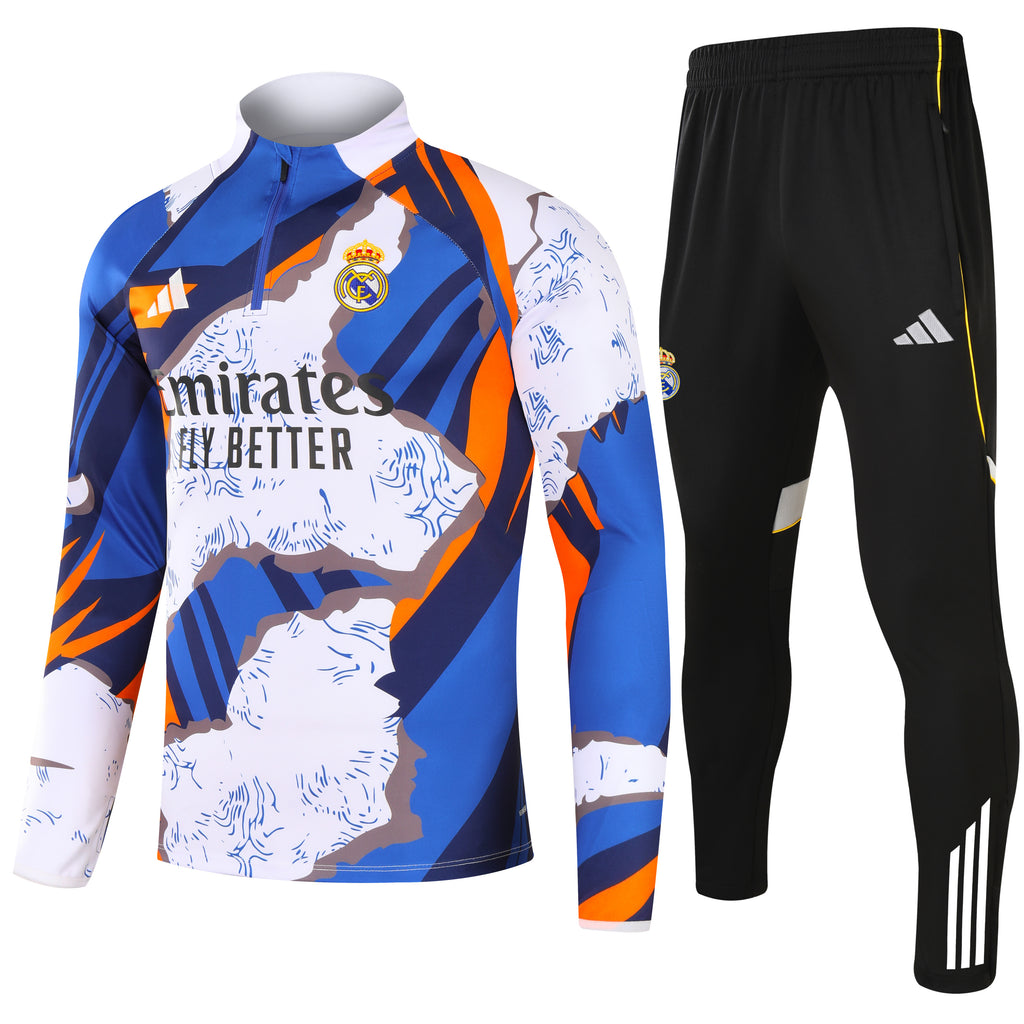 2025–26 Real Madrid Blue & Orange Graphic Training Tracksuit Set