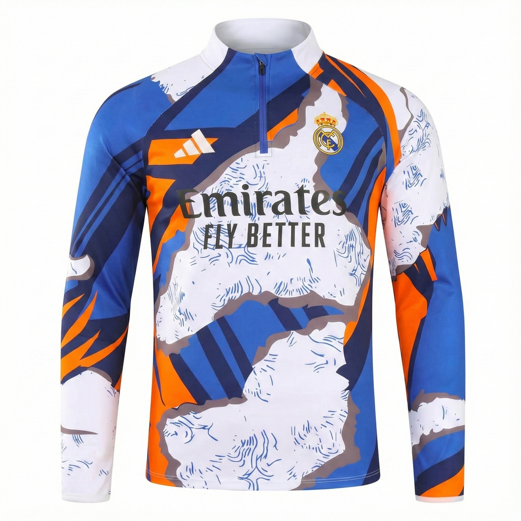 2025–26 Real Madrid Blue & Orange Graphic Training Tracksuit Set