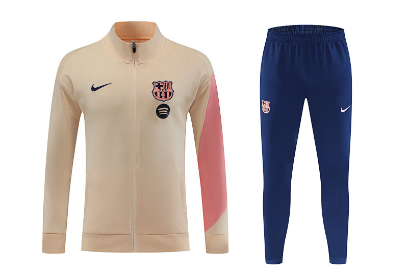2025 FC Barcelona Beige Long Sleeve Tracksuit Set